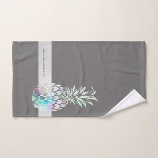 Trendy Cute Pineapple, Stripe-Personalized Bad Handdoek (Handdoek)