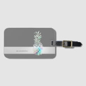 Trendy Cute Pineapple, Stripe-Personalized Bagagelabel (Voorkant (horizontaal))