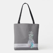 Trendy Cute Pineapple, Stripe-Personalized Tote Bag (Achterkant)