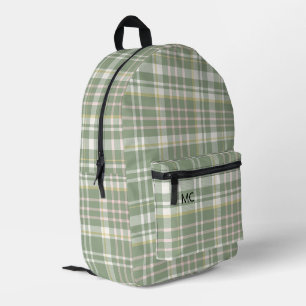 Trendy Cute Sage Groen Geruit Monogram Beginletter Bedrukte Rugzak