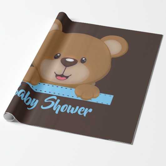 Trendy Cute Teddy Bear Boy Baby shower Cadeaupapier (Uitgerold)