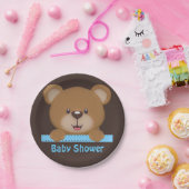 Trendy Cute Teddy Bear Boy Baby shower Papieren Bordje (Feest)