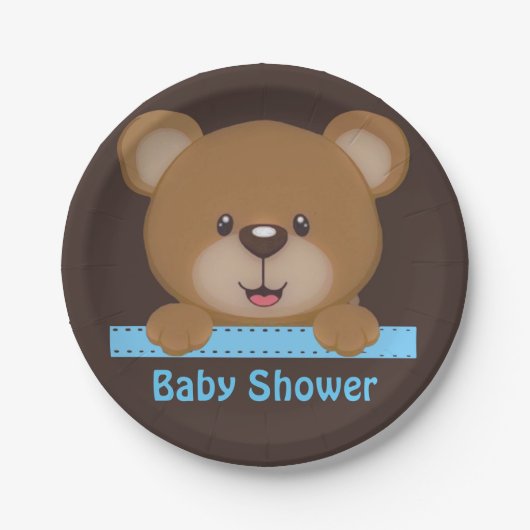 Trendy Cute Teddy Bear Boy Baby shower Papieren Bordje (Voorkant)