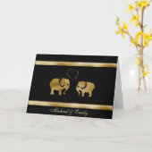 Trendy cute zwarte /gouden olifant verliefd kaart (Gele Bloem)