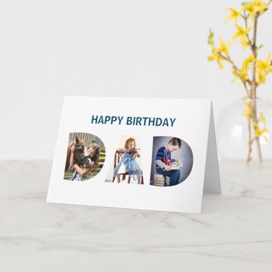 Trendy DAD Transparant Letters 3 Foto's Birthday Kaart (Gele Bloem)