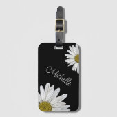 Trendy Daisies Personalized Black White Bagagelabel (Voorkant (verticaal))