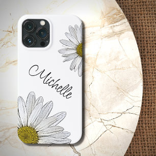 Trendy Daisies Zwart Wit Bloemen Gepersonaliseerd Case-Mate iPhone Case