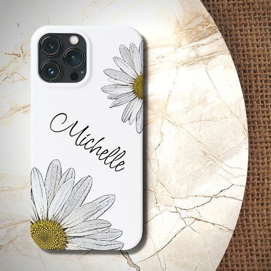 Trendy Daisies Zwart Wit Bloemen Gepersonaliseerd Case-Mate iPhone Case
