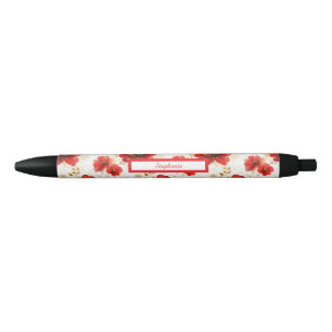 Trendy Daisy Bloem Illustratie - rood en goud Zwarte Inkt Pen