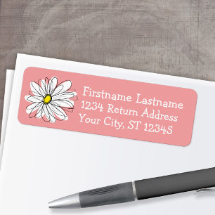 Trendy Daisy coral and yellow Return Address Etiket