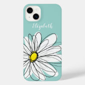 Trendy Daisy Floral Illustration - blauwgroen geel iPhone Hoesje (Achterkant)