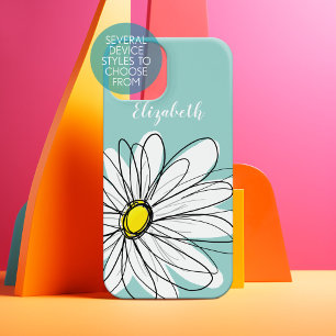 Trendy Daisy Floral Illustration - blauwgroen geel