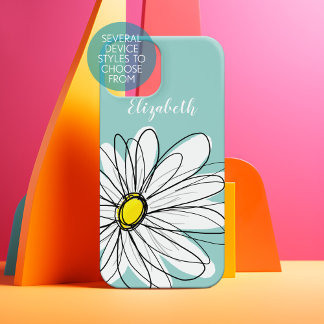 Trendy Daisy Floral Illustration - blauwgroen geel