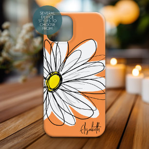 Trendy Daisy Floral Illustration Custom name iPhone 15 Case