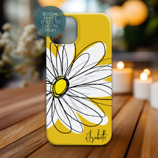 Trendy Daisy Floral Illustration Custom name Case-Mate iPhone 14 Hoesje