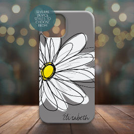 Trendy Daisy Floral Illustration - grijs en geel iPhone 15 Case