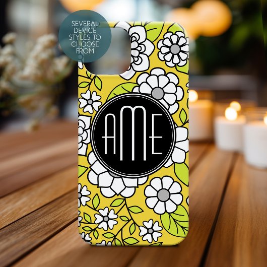 Trendy Daisy Floral Illustration - grijs en geel Case-Mate iPhone Case