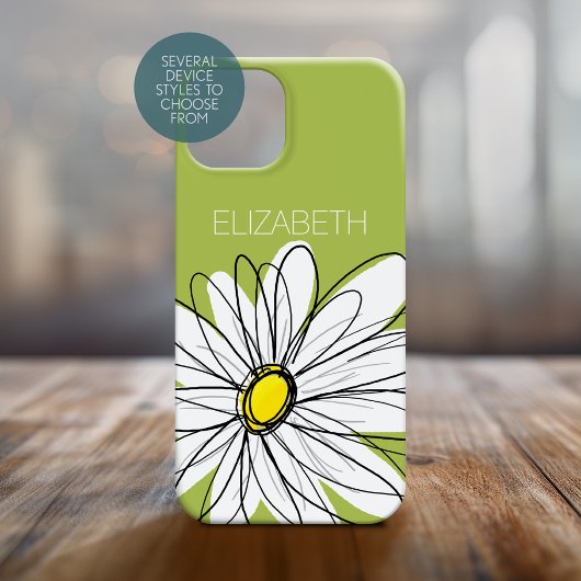 Trendy Daisy Floral Illustration lime green yellow Case-Mate iPhone Case
