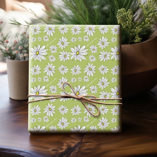 Trendy Daisy Floral Illustration - limoen en geel Cadeaupapier