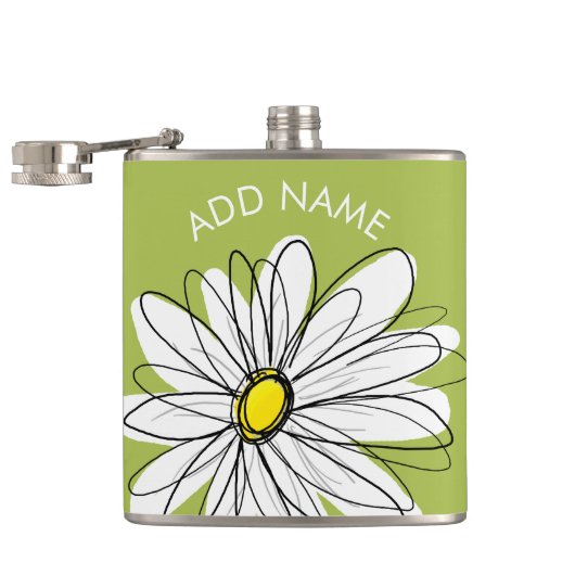 Trendy Daisy Floral Illustration - limoen en geel Heupfles (Geopend)