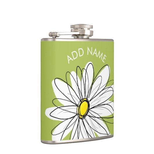 Trendy Daisy Floral Illustration - limoen en geel Heupfles (Rechts)