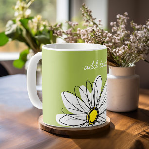 Trendy Daisy Floral Illustration - limoen en geel Koffiemok