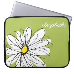 Trendy Daisy Floral Illustration - limoen en geel Laptop Sleeve
