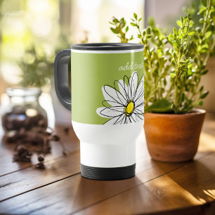 Trendy Daisy Floral Illustration - limoen en geel Reisbeker