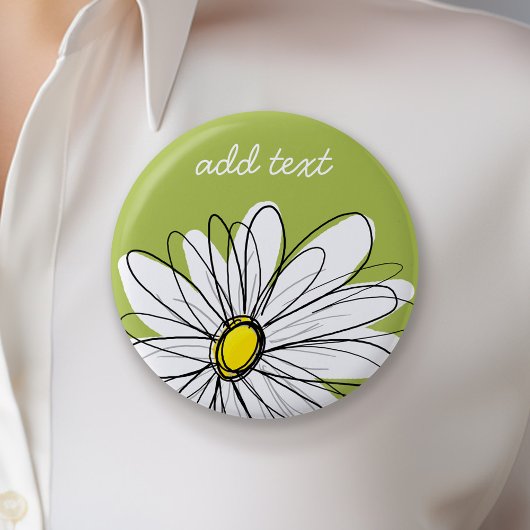 Trendy Daisy Floral Illustration - limoen en geel Ronde Button 5,7 Cm