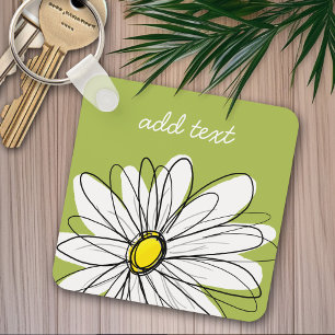 Trendy Daisy Floral Illustration - limoen en geel Sleutelhanger
