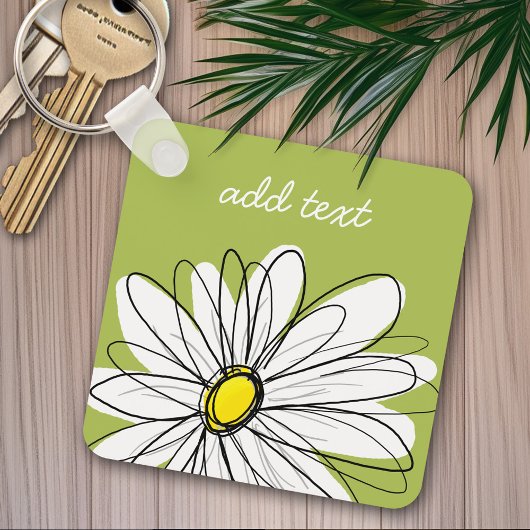 Trendy Daisy Floral Illustration - limoen en geel Sleutelhanger