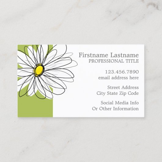 Trendy Daisy Floral Illustration - limoen en geel Visitekaartje (Achterkant)