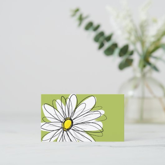Trendy Daisy Floral Illustration - limoen en geel Visitekaartje (Staand voorkant)