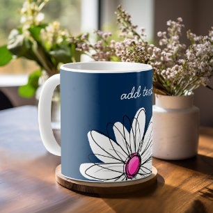 Trendy Daisy Floral Illustration - marine and roze Koffiemok