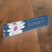 Trendy Daisy Floral Illustration - marine and roze Naambordje (Zijkant)