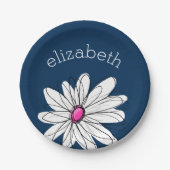 Trendy Daisy Floral Illustration - marine and roze Papieren Bordje (Voorkant)
