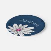 Trendy Daisy Floral Illustration - marine and roze Papieren Bordje (Gekanteld)