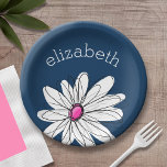 Trendy Daisy Floral Illustration - marine and roze Papieren Bordje<br><div class="desc">Een zand en griezelig stuk van hipster. Je kunt een naam,  een monogram of een andere aangepaste tekst toevoegen. Als u de kunst rond moet bewegen,  klik op de aanpassingsknoop om veranderingen aan te brengen.</div>