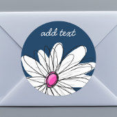 Trendy Daisy Floral Illustration - marine and roze Ronde Sticker