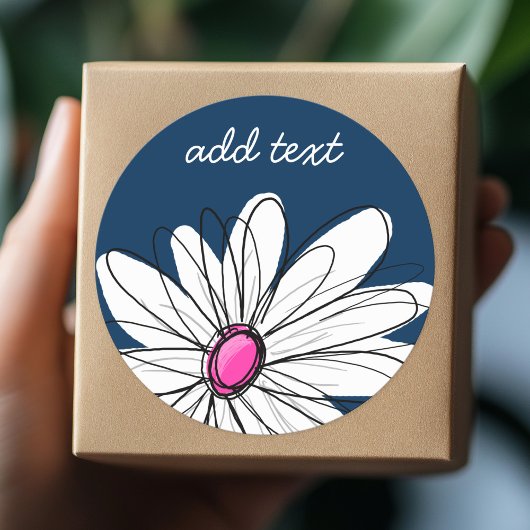 Trendy Daisy Floral Illustration - marine and roze Ronde Sticker