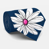 Trendy Daisy Floral Illustration - marine and roze Stropdas (Opgerold)