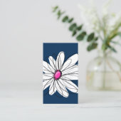 Trendy Daisy Floral Illustration - marine and roze Visitekaartje (Staand voorkant)