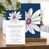 Trendy Daisy Floral Illustration - marine and roze Visitekaartje