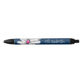 Trendy Daisy Floral Illustration - marine and roze Zwarte Inkt Pen (Voorkant)