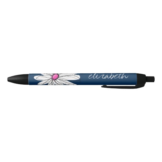 Trendy Daisy Floral Illustration - marine and roze Zwarte Inkt Pen (Bodem)