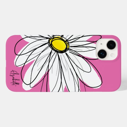 Trendy Daisy Floral Illustration - roze geel Case-Mate iPhone Case (Achterkant (horizontaal))