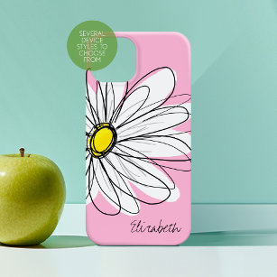 Trendy Daisy Floral Illustration - roze geel iPhone 13 Mini Hoesje