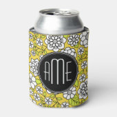 Trendy Daisy Floral Illustration - zwart-geel Blikjeskoeler (Blikje Voorkant)