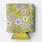 Trendy Daisy Floral Illustration - zwart-geel Blikjeskoeler (Achterkant)
