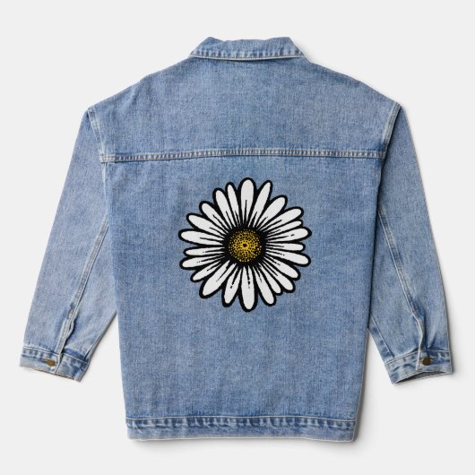 Trendy Daisy Flower - Denim Hippie Floral Mode Denim Jacket (Achterkant)